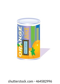 Can of generic orange juice concentrate, vector illustration.