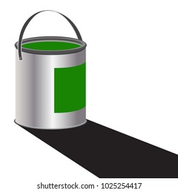 A can of green paint with a shadow isolated on a white background