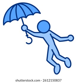 If It Can Happen icon represented by people flying with umbrella Blue style.