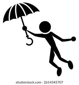 If It Can Happen icon represented by people flying with umbrella Black Filled style.