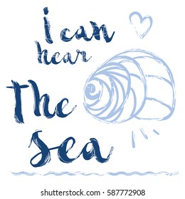 I can hear the Sea. Modern brush calligraphy. Handwritten ink le