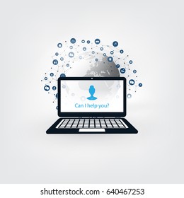 Kann ich dir helfen? - AI, Voice Assistant, sprachgesteuerte Automation, moderne Bedienoberfläche auf Laptop-Computern - Design digitaler Netzwerke