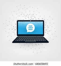 ¿Puedo Ayudarte? - AI, Voice Assistant, Speech Driech Drin Moderno User Interface on Laptop Computer - Digital Networks Concept Design
