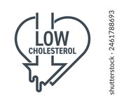Can Help lower Cholesterol - badge in thin line for heart-healthy nutrients. Heart silhouette with dripping fats. vector emblem in bold line