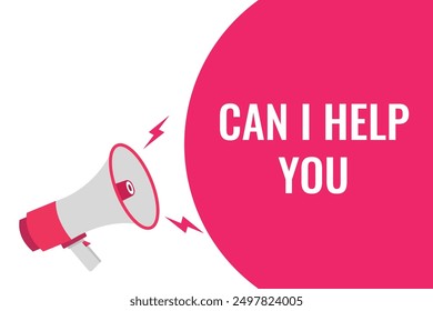 Can i Help you button, banner, label, template for website. Can i Help you text with colorful megaphone icon