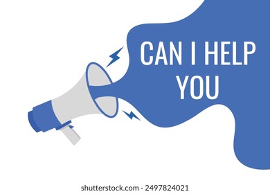 Can i Help you button, banner, label, template for website. Can i Help you text with colorful megaphone icon