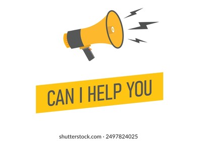 Can i Help you button, banner, label, template for website. Can i Help you text with colorful megaphone icon