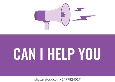 Can i Help you button, banner, label, template for website. Can i Help you text with colorful megaphone icon