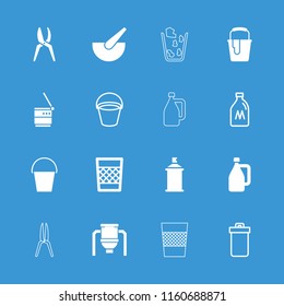 Can icon. collection of 16 can filled and outline icons such as trash bin, bucket, tank, garden tools, paint bucket. editable can icons for web and mobile.
