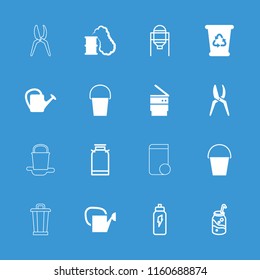 Can icon. collection of 16 can filled and outline icons such as trash bin, tank, soda, energetic drink, bucket, garden tools. editable can icons for web and mobile.