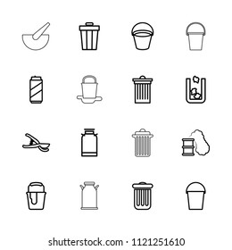 Can icon. collection of 16 can outline icons such as bucket, trash bin, paint bucket, garden tools. editable can icons for web and mobile.