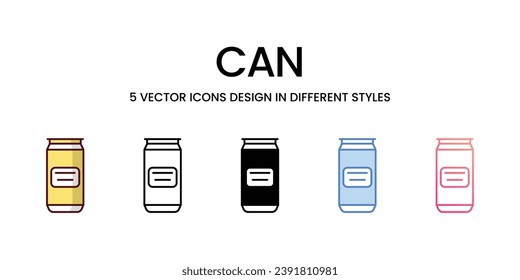 Can Icon Design in Five style with Editable Stroke. Line, Solid, Flat Line, Duo Tone Color, and Color Gradient Line. Suitable for Web Page, Mobile App, UI, UX and GUI design.