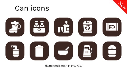 can icon set. 10 filled can icons.  Collection Of - Beer, Spray, Trash, Canned food, Garbage, Baby food, Beer keg