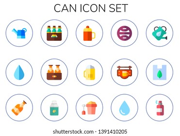 can icon set. 15 flat can icons.  Collection Of - watering can, drop, beer, thermo, terra, bar, plastic, spray, bucket