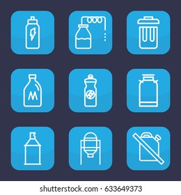 Can icon. set of 9 outline can icons such as canister, milk can, tank, spray paint, energy drink, bin, energetic drink