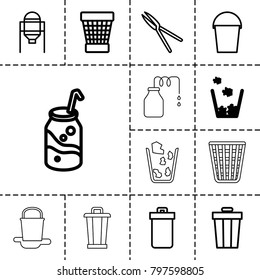 Can icons. set of 13 editable outline can icons such as trash bin, tank, soda, garden tools, bucket, canister