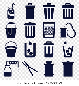 Can icons set. set of 16 can filled icons such as canister, bucket, trash bin, paint bucket, soda, garden tools, bin