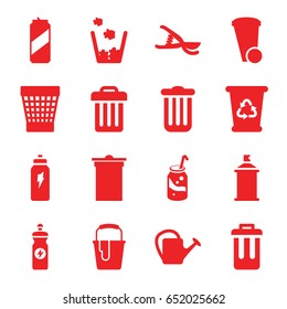 Can icons set. set of 16 can filled icons such as trash bin, recycle bin, paint bucket, spray paint, soda, energy drink, garden tools, bin