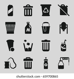 Can icons set. set of 16 can filled icons such as milk can, tank, trash bin, recycle bin, paint bucket, soda, energy drink, delete trash bin