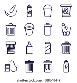 can icons set. Set of 16 can outline icons such as trash bin, bucket, recycle bin, spray paint, energy drink