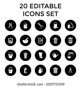 Can icons. set of 20 editable filled can icons such as bucket, trash bin, paint bucket, garden tools, spray paint. best quality can elements in trendy style.