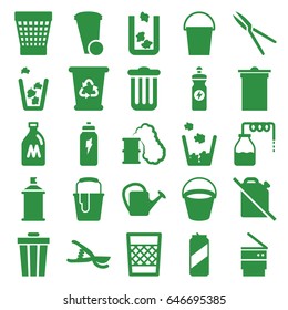 Can icons set. set of 25 can filled icons such as milk can, bucket, trash bin, recycle bin, paint bucket, spray paint, energy drink, garden tools, energetic drink