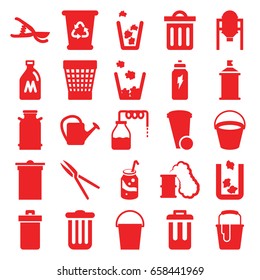 Can icons set. set of 25 can filled icons such as canister, bucket, tank, trash bin, recycle bin, paint bucket, spray paint, soda, garden tools