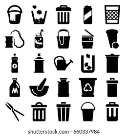 Can icons set. set of 25 can filled icons such as canister, trash bin, recycle bin, bucket, paint bucket, spray paint, soda, energy drink