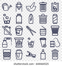 Can icons set. set of 25 can outline icons such as trash bin, canister, tank, recycle bin, bucket, paint bucket, spray paint, garden tools, energetic drink