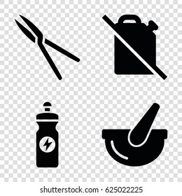 Can icons set. set of 4 can filled icons such as energy drink, garden tools, bucket