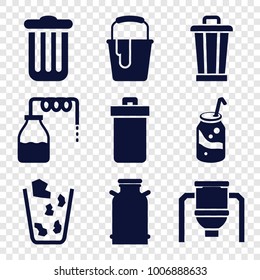 Can icons. set of 9 editable filled can icons such as canister, trash bin, paint bucket, soda