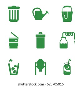 Can icons set. set of 9 can filled icons such as canister, tank, trash bin, paint bucket, soda