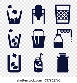 Can icons set. set of 9 can filled icons such as canister, tank, trash bin, paint bucket