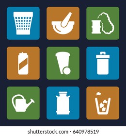 Can icons set. set of 9 can filled icons such as canister, trash bin