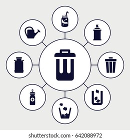 Can icons set. set of 9 can filled icons such as canister, trash bin, spray paint, soda, energy drink, watering can