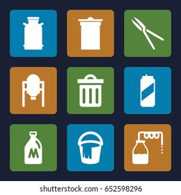 Can icons set. set of 9 can filled icons such as canister, tank, trash bin, bucket, garden tools