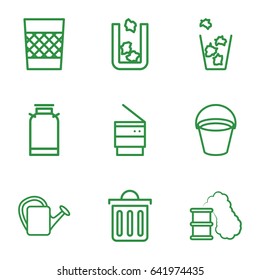 Can icons set. set of 9 can outline icons such as trash bin, canister, bucket