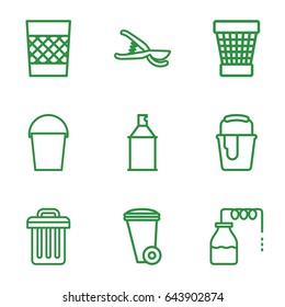 Can icons set. set of 9 can outline icons such as canister, trash bin, paint bucket, spray paint, garden tools