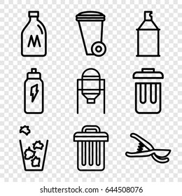 Can icons set. set of 9 can outline icons such as milk can, tank, trash bin, spray paint, garden tools, bin