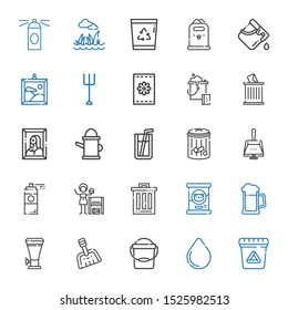 can icons set. Collection of can with waste, water drop, bucket, dustpan, beer, cat food, trash, homemade, paint spray, soda, watering can, painting. Editable and scalable icons.
