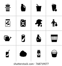 Can icons. vector collection filled can icons. includes symbols such as bucket, car oil, trash bin, man with garbage, garbage stock. use for web, mobile and ui design.