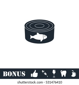 Can with label tuna fish icon flat. Vector illustration symbol and bonus pictogram