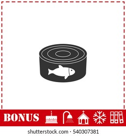 Can with label tuna fish icon flat. Simple vector symbol and bonus icon
