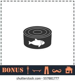 Can with label tuna fish icon flat. Simple vector symbol and bonus icon