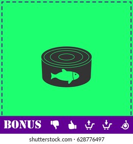 Can with label tuna fish icon flat. Simple vector symbol and bonus icon
