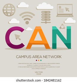 CAN mean (Campus Area Network) Computer and Internet acronyms ,letters and icons ,Vector illustration.
