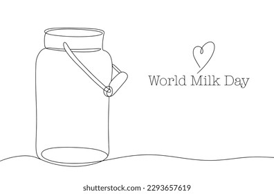 lata con leche. Envase de almacenamiento líquido. Puede con el asa. Día Mundial de la Leche. Un dibujo de línea para diferentes usos. Ilustración vectorial.