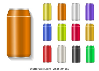 Can mockup with aluminium lid vector packaging isolated object blank template round cold preserve background front bottle silver metal pack container cap pull realistic.

