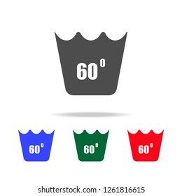 can not be washed above 60 degrees icon. Elements of washing in multi colored icons. Premium quality graphic design icon. Simple icon for websites, web design, mobile app