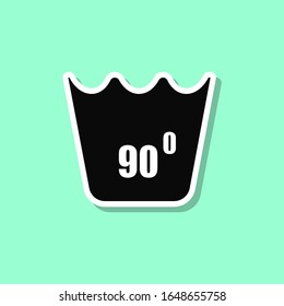 Can not be washed above 90 degrees sticker style icon. Simple thin line, outline, glyph, flat vector of wash icons for ui and ux, website or mobile application